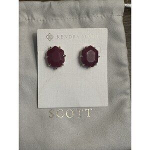 Kendra Scott Maroon Jade Morgan Stud Earrings Gold Retired Style Heptagon